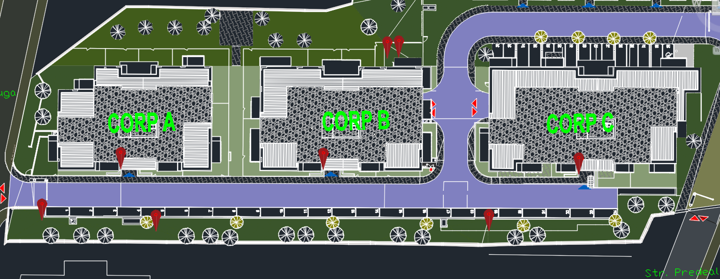 Plan general amplasament racorduri irigații — multiple puncte pe tot complexul