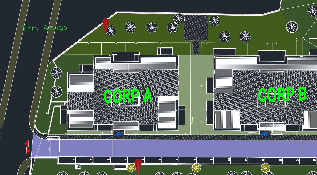 Plan amplasament cămin exterior grup pompare canalizare menajeră — latura nord, Corp A
