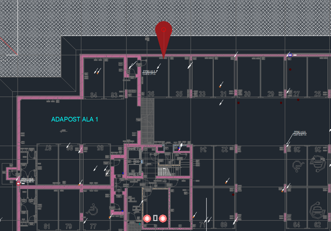 Plan amplasament tablou automatizare canalizare — subsol -1, parcaj AB, loc parcare 36
