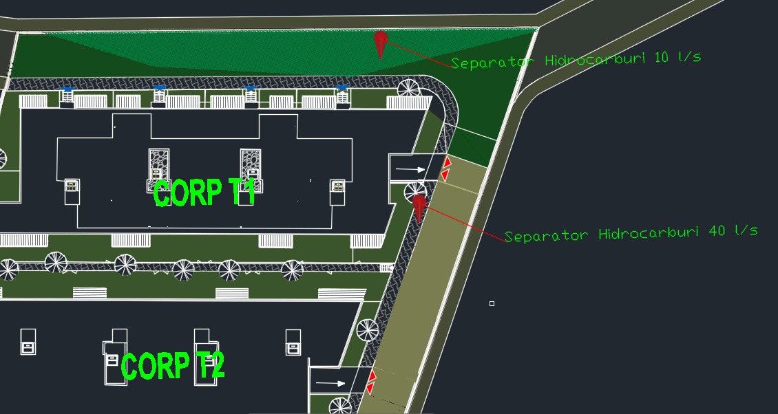 Plan amplasament separatoare F2 — pin-uri marker pentru cele 2 separatoare